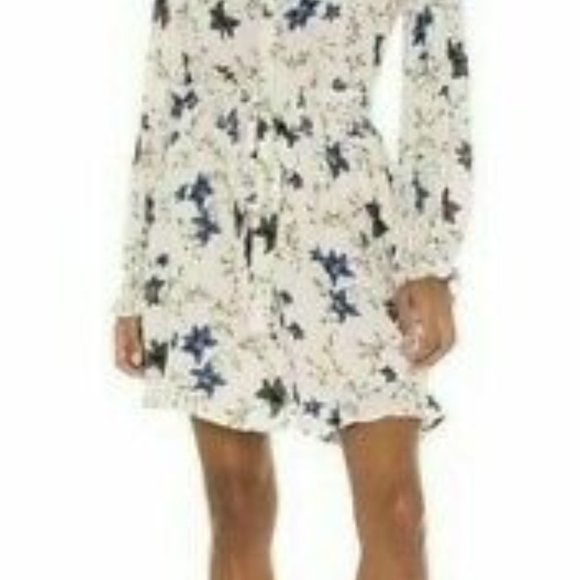 Free People Lighten Up Mini Dress in Ivory with blue flowers. Size S Rayon - Picture 3 of 7